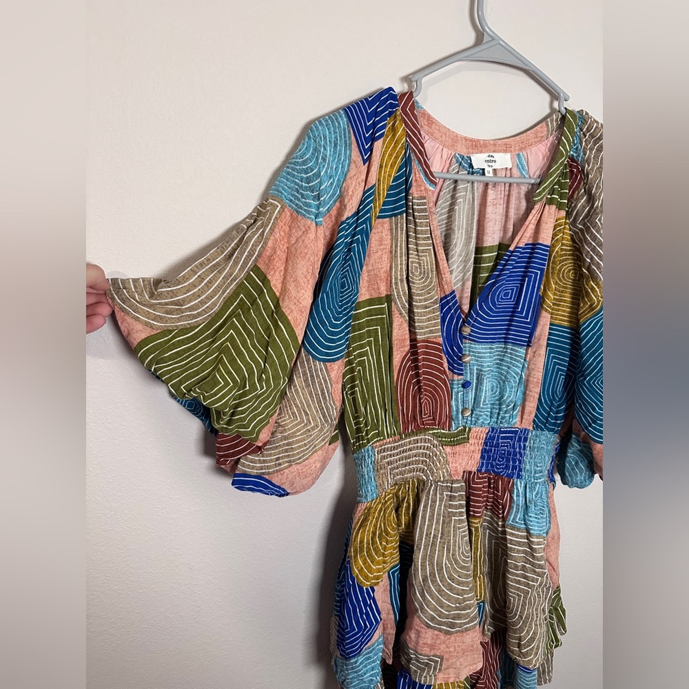 Entro Multicolor Bohemian Dark Salmon Printed Smocked Romper size medium - Picture 5 of 7